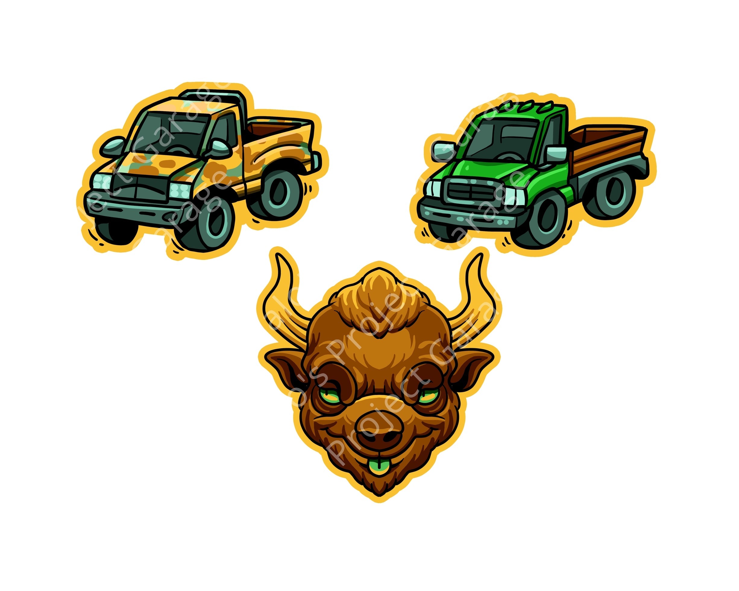 Buffalo's Project Garage Logo & Trucks 3Pk.